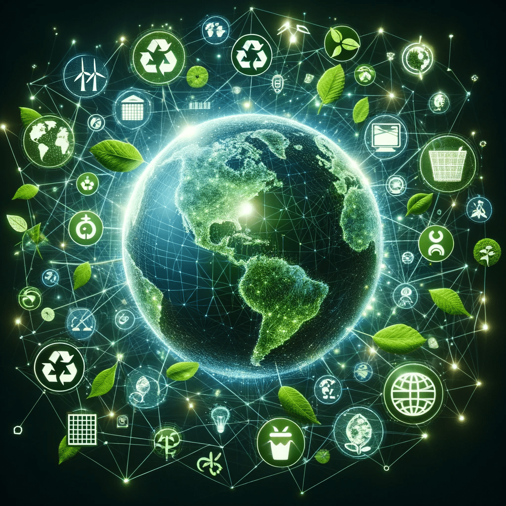 Globo digital con íconos verdes por el SEO sostenible | Posiciona.Digital