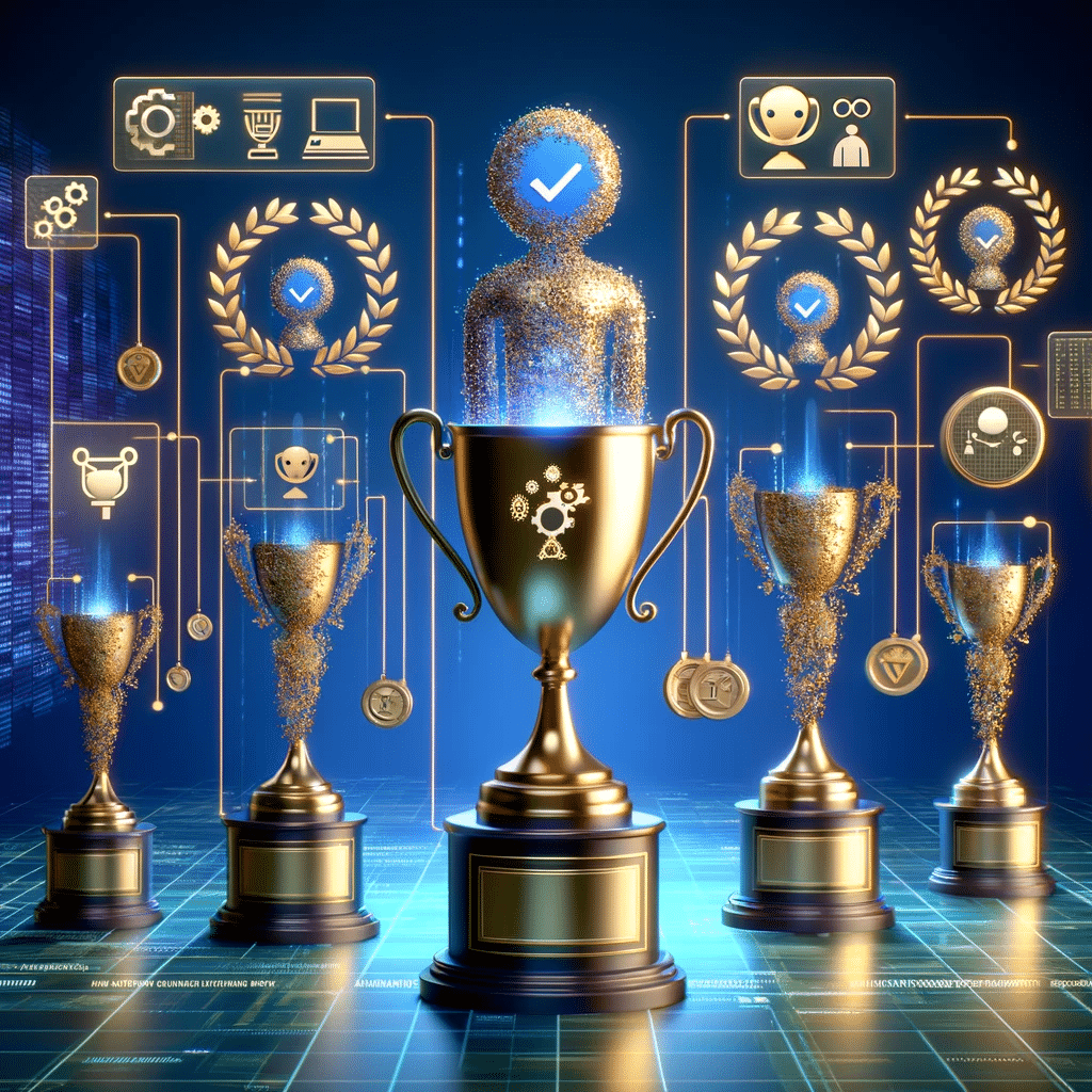Trofeos digitales por éxitos en Ads con IA. Anuncio Landing Page | Posiciona.Digital