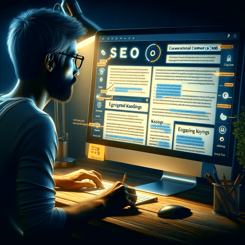 Creador de contenido optimizando artículo SEO. Chats E commerce empresa marca apple y mensajería instantánea | Posiciona.Digital
