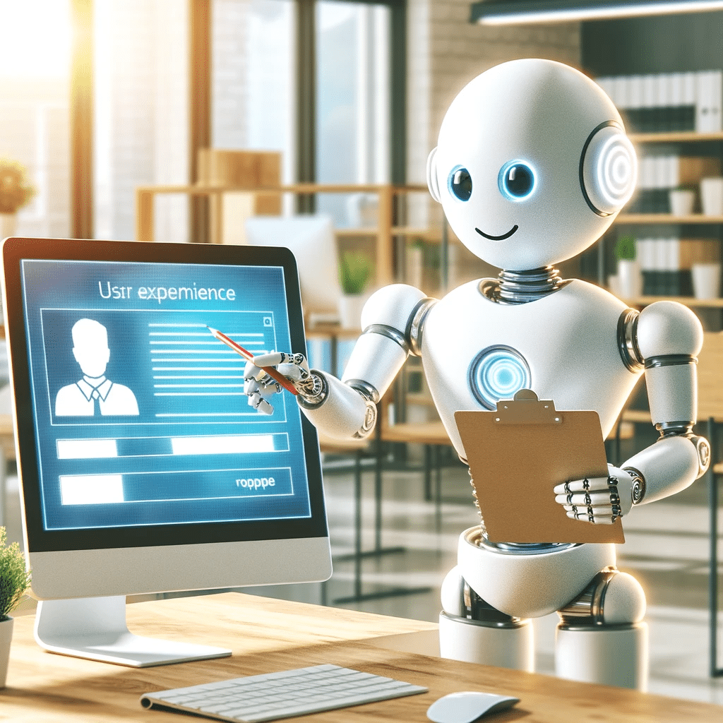 Robot asistiendo a persona en formulario digital | Posiciona.Digital