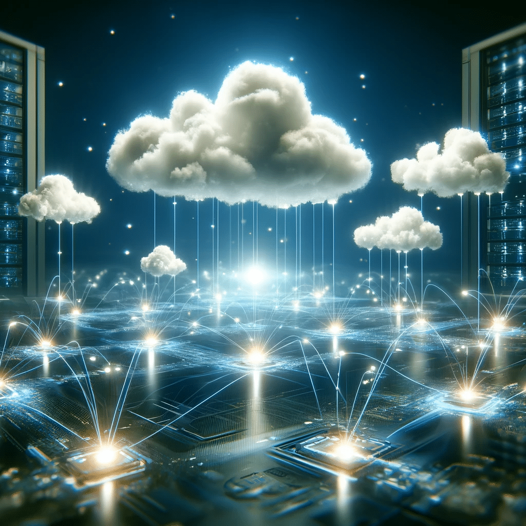 Nubes conectadas simbolizan hosting en la nube. Ancho de banda para plan de hosting, Google Cloud | Posiciona.Digital
