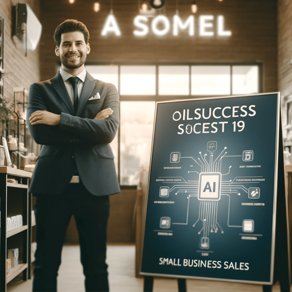 Dueño orgulloso ante tienda con IA en ventas. Herramientas de inteligencia artificial datos clientes potenciales mejores herramientas tiempo real | Posiciona.Digital