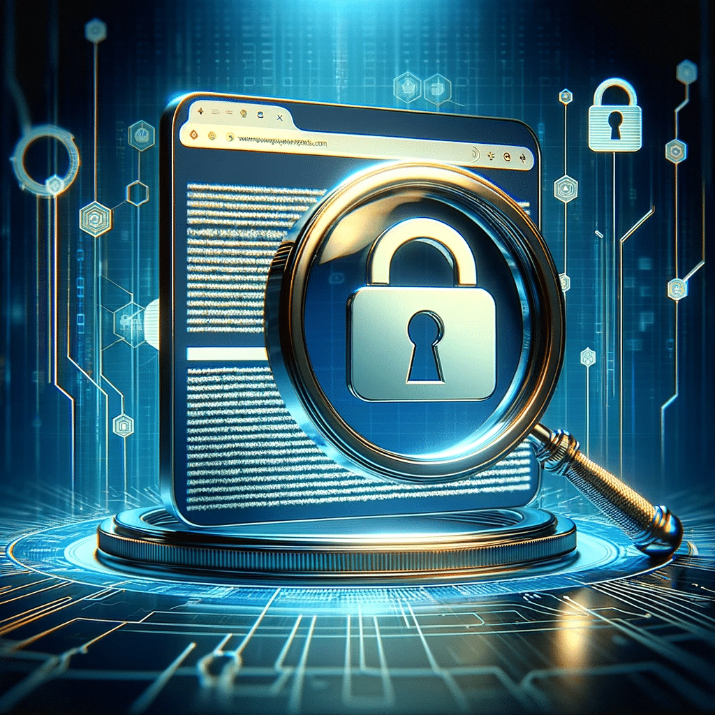 Lupa enfocando una página web con candado de privacidad | Posiciona.Digital